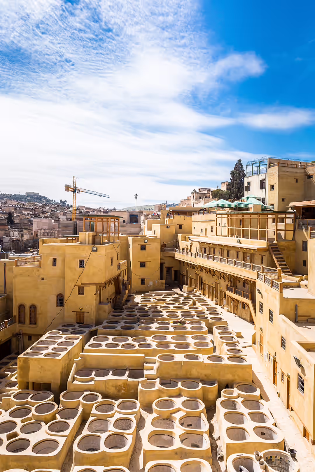 Pozos de tintes de colores en las curtidurías de la medina de Fez
